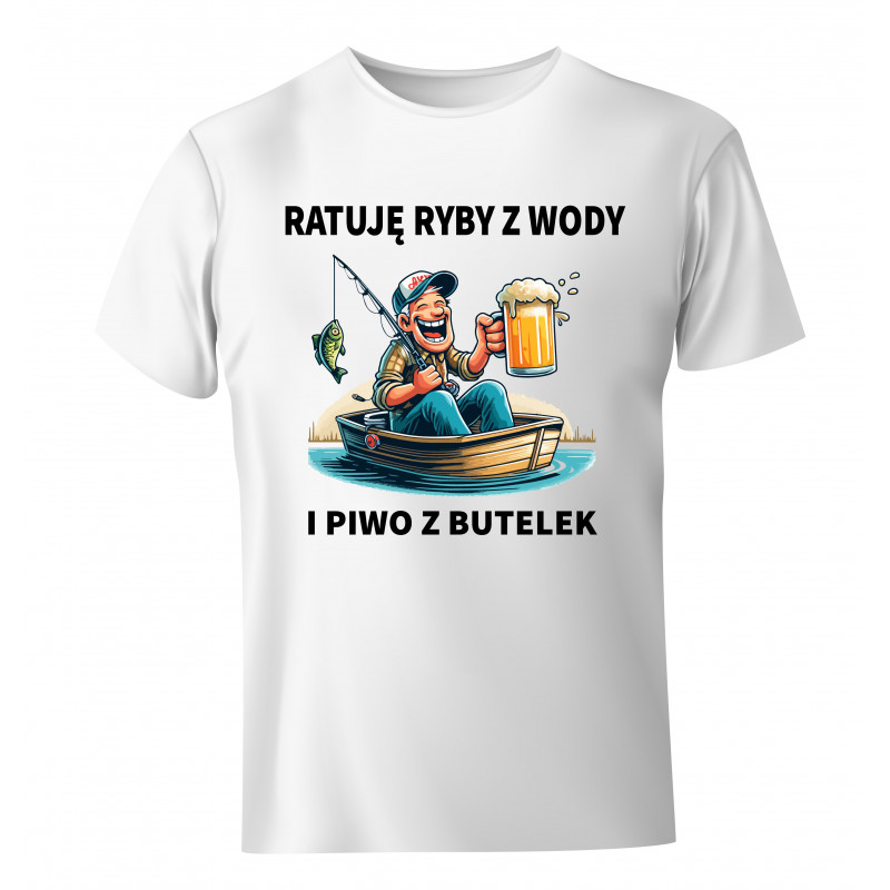 Koszulka Męska Wędkarska Ratuję ryby z Wody