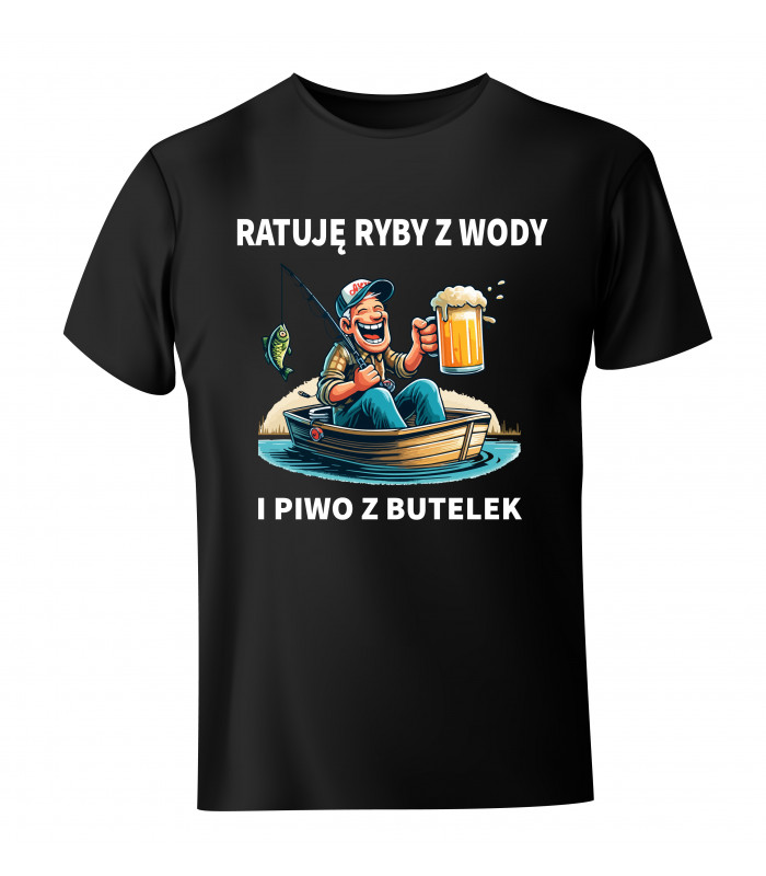 Koszulka Męska Wędkarska Ratuję ryby z Wody