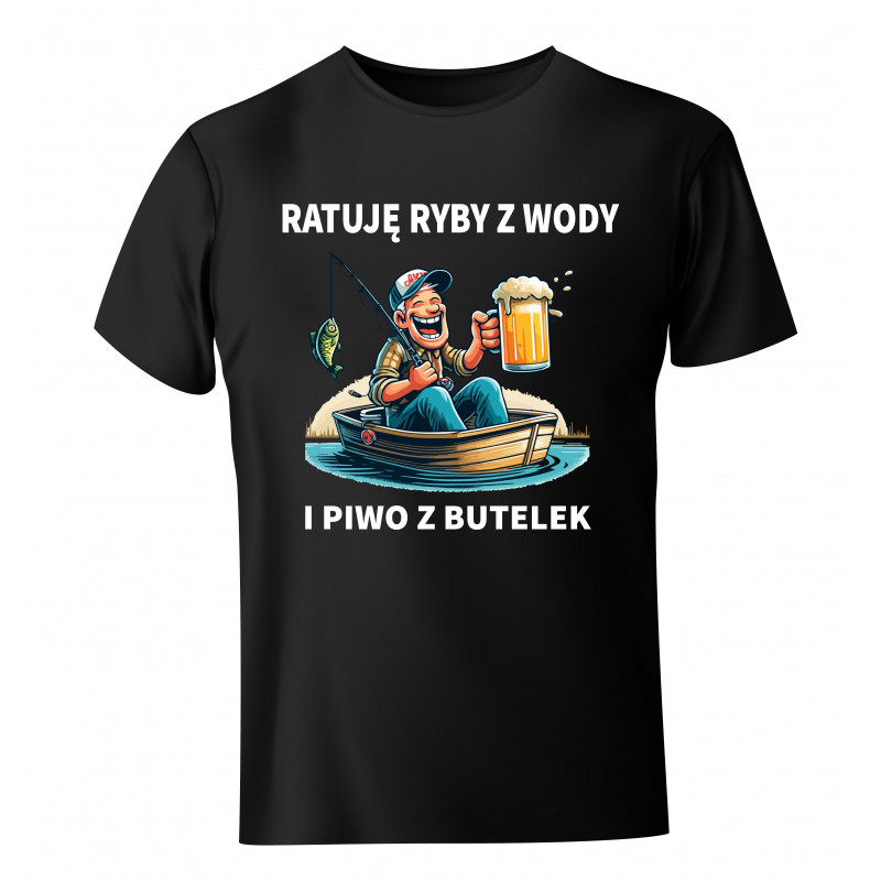 Koszulka Męska Wędkarska Ratuję ryby z Wody