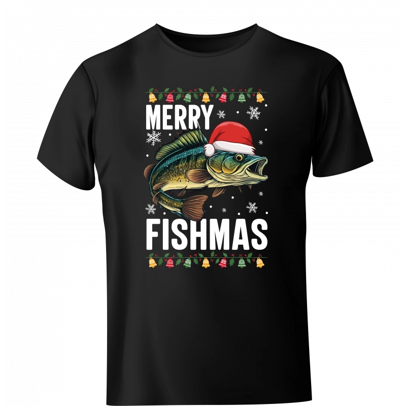 Koszulka Świąteczna dla wędkarza Merry Fishmas