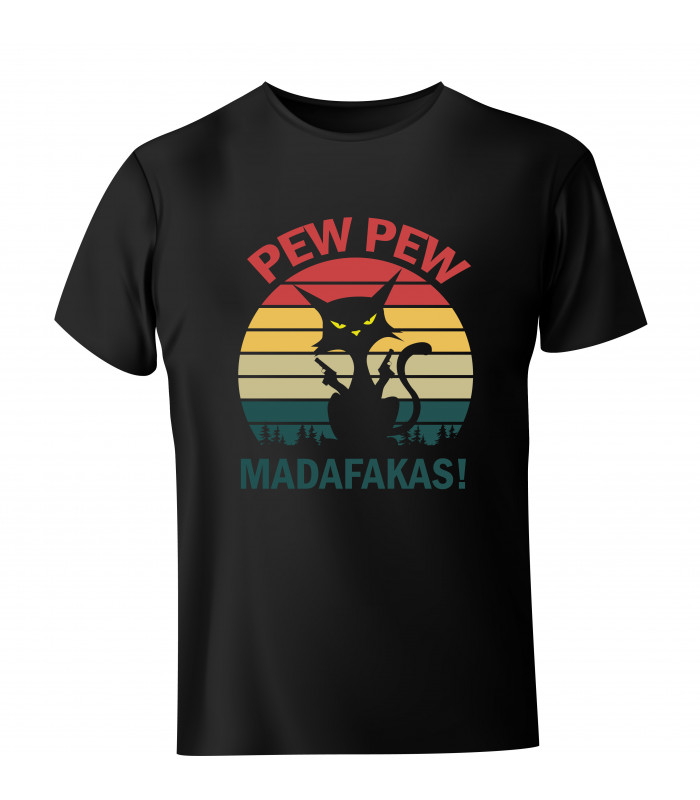 Koszulka męska Retro Kot PEW PEW MADAFAKAS