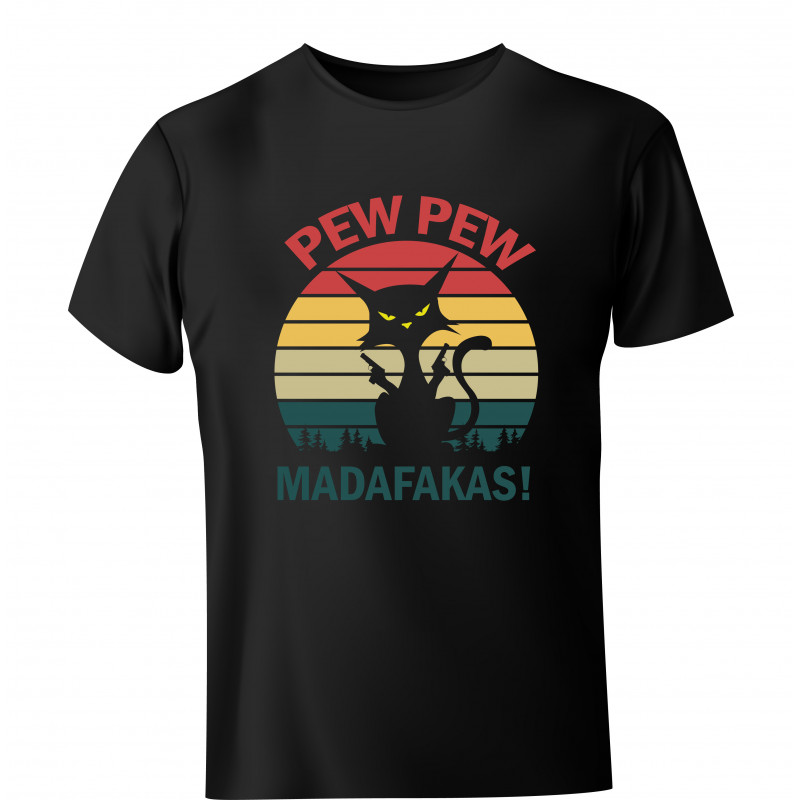 Koszulka męska Retro Kot PEW PEW MADAFAKAS